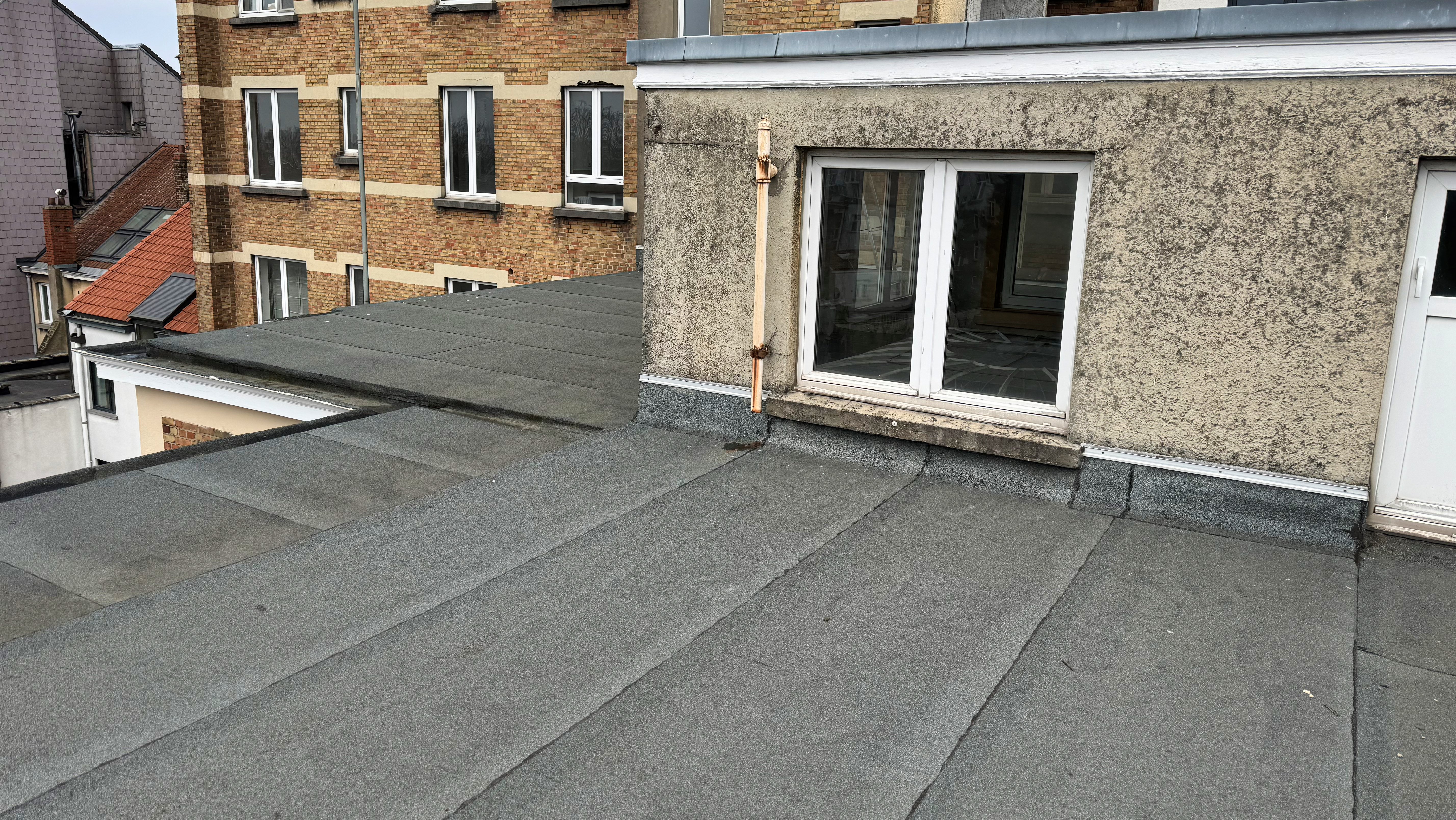 Ancienne toiture en roofing et ancienne annexe